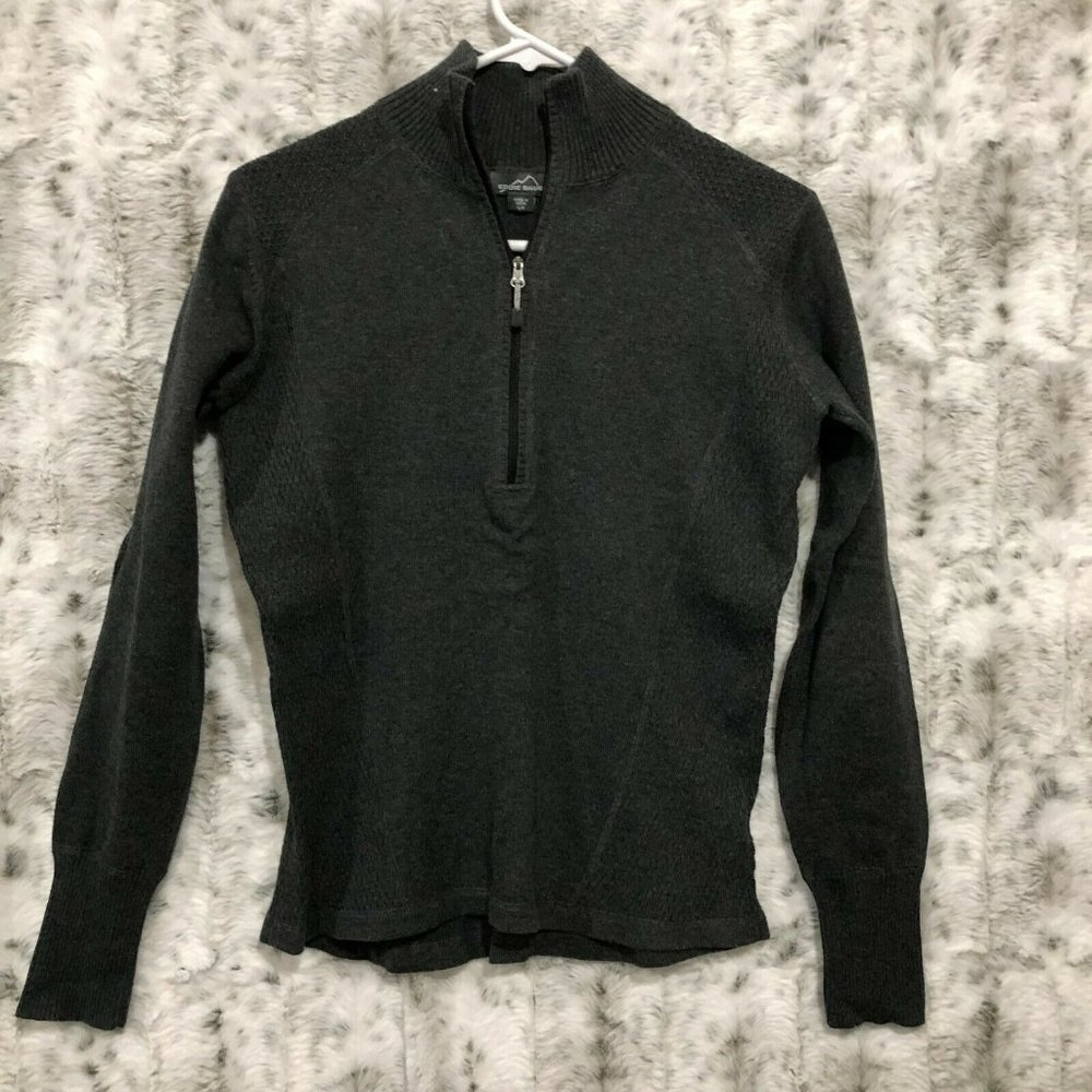 Eddie Bauer Cotton Zip Mock Neck Sweater SZ Large Gray